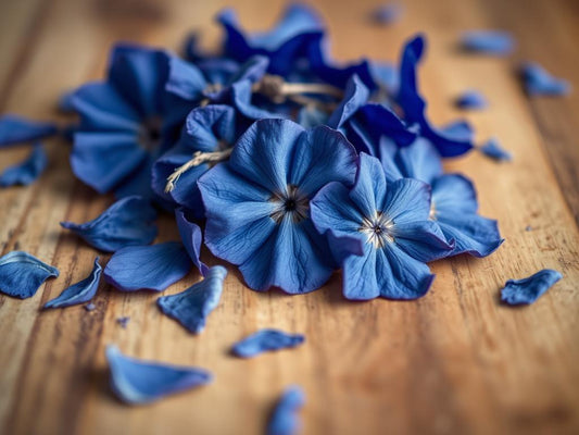 Getrocknete blaue Blüten der Clitoria ternatea Pflanze für blauen Tee